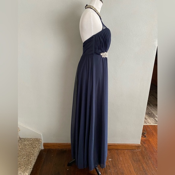 My Michelle Formal Long Navy Halter Dress Jewel Accents Size 9 - Picture 6 of 11